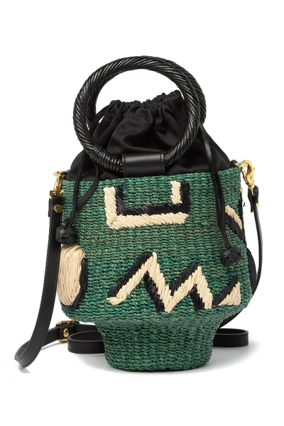 Aranaz Geo Straw Bucket Bag In Green