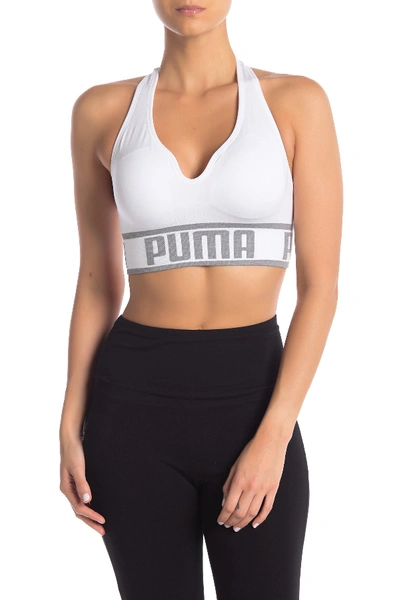 Puma Seamless Apex Sports Bra In White Traditional