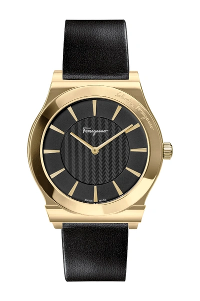 Ferragamo Men's Leather Strap Watch, 41mm In Gold
