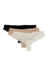 Honeydew Intimates Lace Brief Cut Thong - Pack Of 3 In Cream/taupe/black