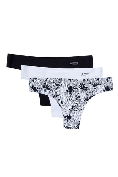 Aqs Assorted Thong Panties - Pack Of 3 In Lvs-blck-wht