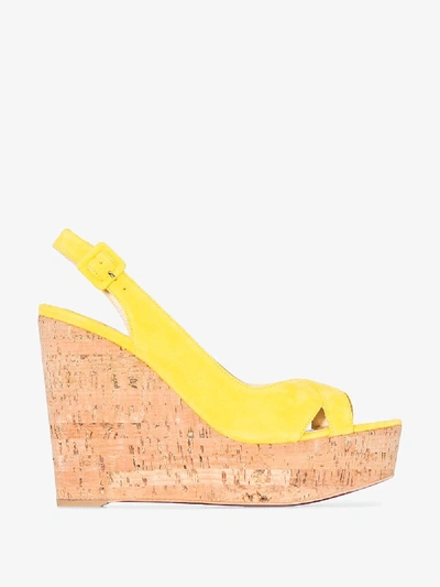 Christian Louboutin Women's Reine De Liege Platform Suede Wedges In Yellow