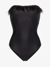 OSEREE OSEREE BLACK PLUMAGE STRAPLESS FEATHER SWIMSUIT,PIF90113979568