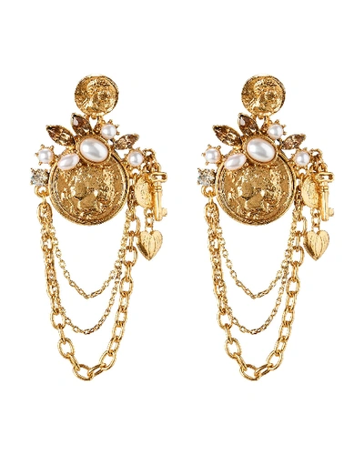 Oscar De La Renta Coin Charm-chain Earrings In Gold