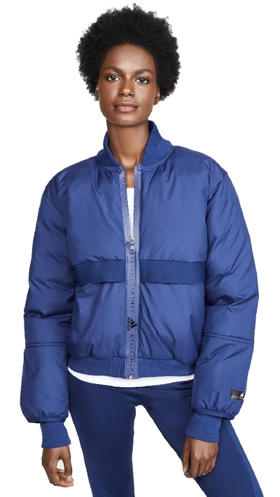 Adidas By Stella Mccartney Padded Zip-front Bomber Jacket In Dark Blue