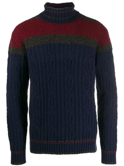 Etro Slim-fit Colour-block Cable-knit Wool-blend Rollneck Jumper In 200