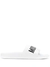 Moschino White Logo Pool Slides In White