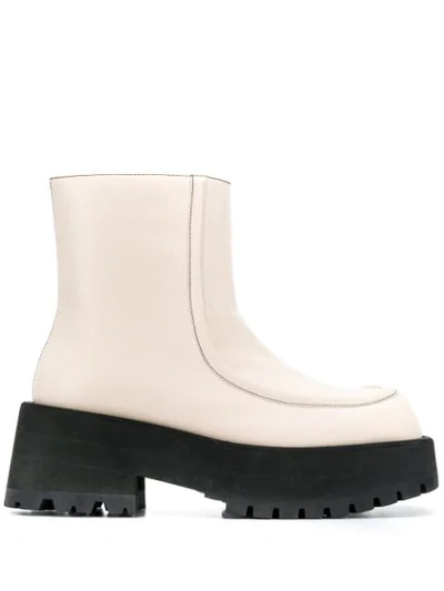 Marni Chunky Platform Ankle Boots In Natural/white