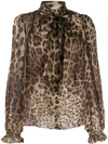 Dolce & Gabbana Pussy-bow Leopard-print Silk-chiffon Blouse In Brown