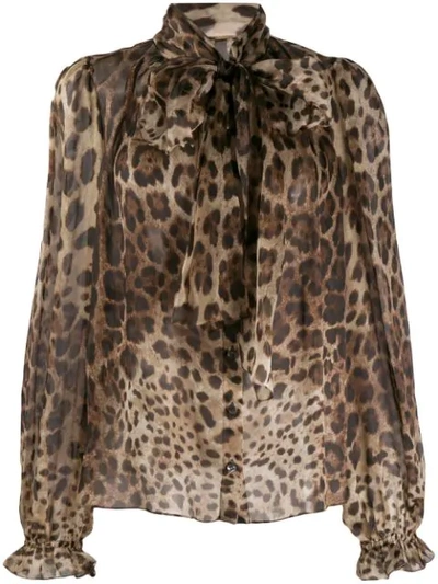 Dolce & Gabbana Pussy-bow Leopard-print Silk-chiffon Blouse In Leo Print