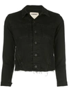 L Agence Janelle Chain-embellished Frayed Denim Jacket In Saturated Black