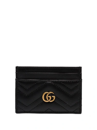 Gucci Black Gg Marmont Quilted Leather Card Holder In Black