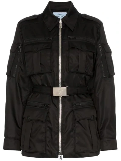 Prada Belted Gabardine-nylon Safari Jacket In Black