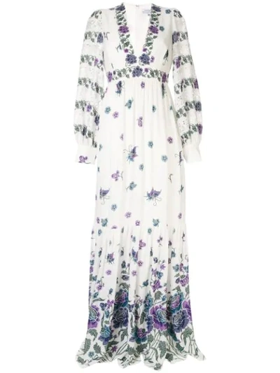 Andrew Gn Lace-trimmed Floral Maxi Dress In White