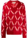 Marni Diamond-intarsia Mohair-blend Sweater In Red