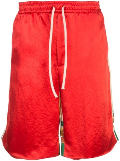 Gucci Double Sided Loose Fit Silk Track Shorts In 6496 Red