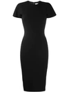 Victoria Beckham Short-sleeve Fitted Midi Dress In Black