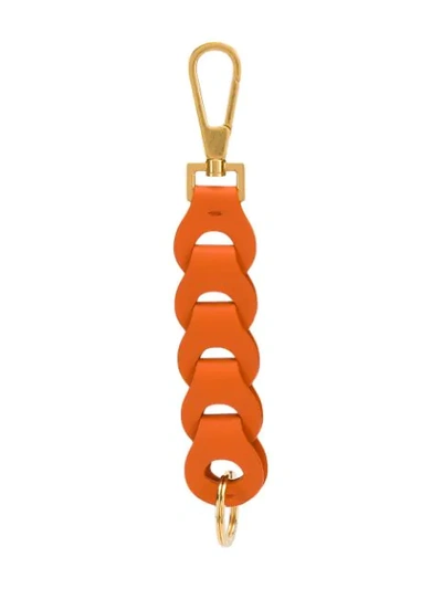 Bottega Veneta Chain-link Leather Key Ring In Orange