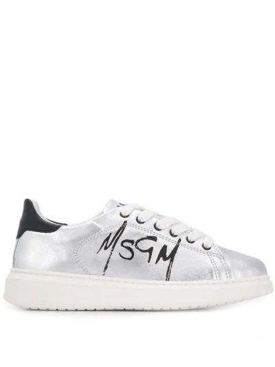 Msgm 金属感logo印花板鞋 - 银色 In Silver