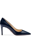 Prada Saffiano Textured Patent Leather Pumps In Blue