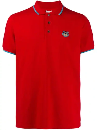 Kenzo Tiger-embroidered Cotton-piqué Polo Shirt In Red