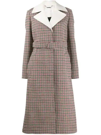 Chloé Contrast-lapel Checked Wool-blend Coat In Red - White 1