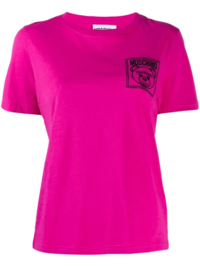 Moschino Teddy Bear Embroidered Logo T-shirt In Fuxia