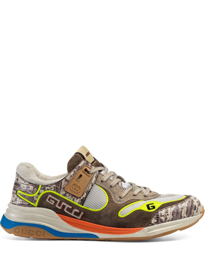 Gucci Ultrapace Mesh & Leather Trainers In Brown