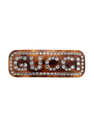 Gucci Crystal  Hair Clip In Brown