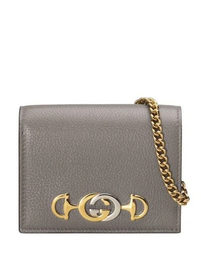 Gucci Zumi Grainy Leather Card Case Wallet In Grey