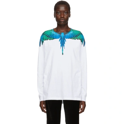 Marcelo Burlon County Of Milan White And Blue Wings Long Sleeve T-shirt In White Multi