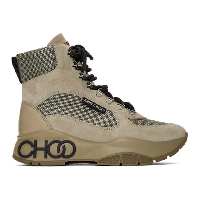 Jimmy Choo Inca Patchwork Platform Hiking Boots In White Sand Natural