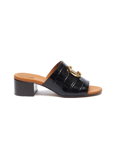 Chloé ' C' Croc Embossed Leather Sandals