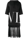 VALENTINO VLTN LACE-TRIMMED SWEATSHIRT DRESS