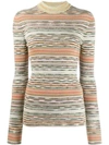 Missoni Striped Crewneck Wool Ribbed Knit Top In Multicoloured