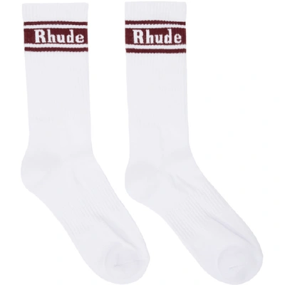 Rhude White & Burgundy Logo Socks