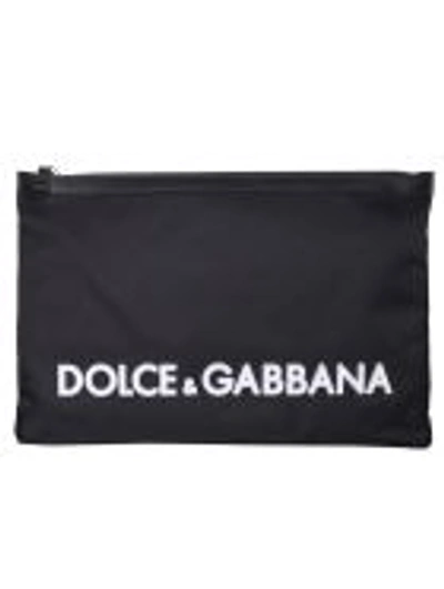 Dolce & Gabbana Logo Pouch In Nero/bianco