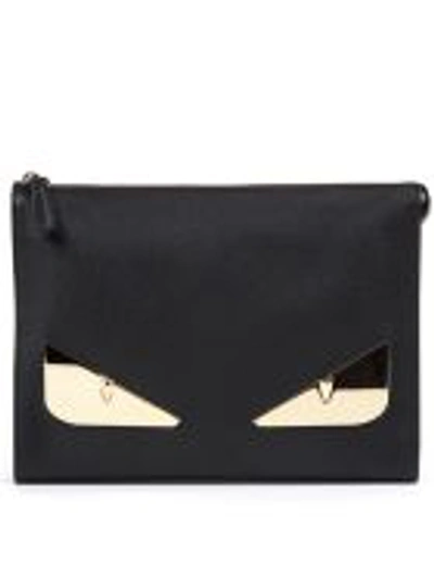 Fendi Black And Gold Leather Pouch Bag Bugs In Black/gold