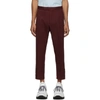 THOM BROWNE THOM BROWNE BURGUNDY MID RISE SLIM FIT SIDE VENT TROUSERS