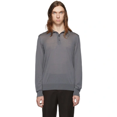 Giorgio Armani Grey Solid Long Sleeve Polo