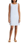 Beachlunchlounge Alina Stripe Linen & Cotton Shift Dress In Ciel