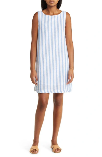 Beachlunchlounge Alina Stripe Linen & Cotton Shift Dress In Ciel