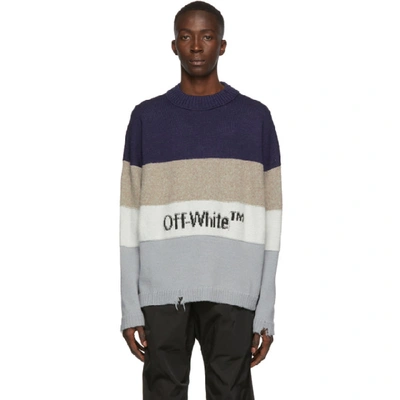 Off-white Distressed Striped Wool-blend Jumper In Blue