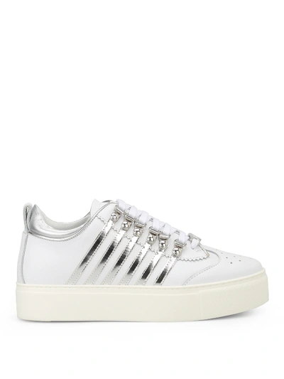 Dsquared2 40mm Leather Platform Sneakers In White,silver