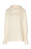 3.1 Phillip Lim Long Sleeve Crepe Blouse With Removable Scarf In White