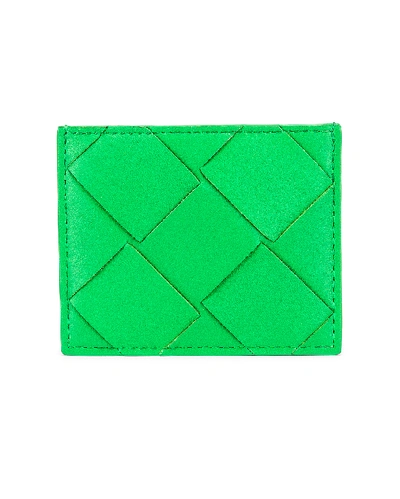 Bottega Veneta Leather Card Case In Green. In Grass & Gold