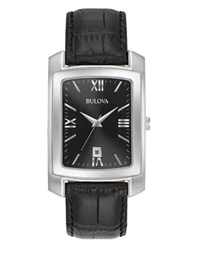 Bulova Classic Stainless Steel Leather Strap Watch In Black