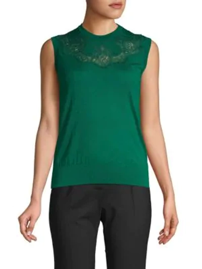 Dolce & Gabbana Lace-insert Cashmere Knit Top In Green