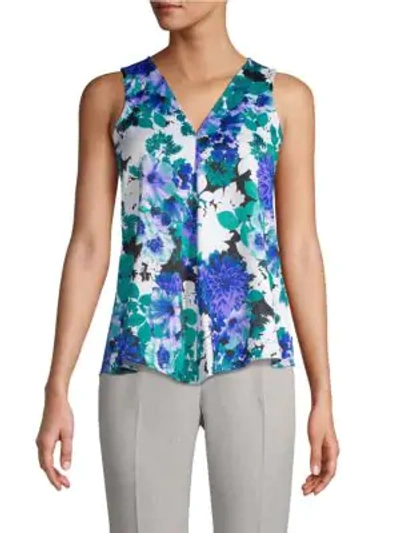 Calvin Klein Collection Pleated-front Floral Sleeveless Top In Capri Multi