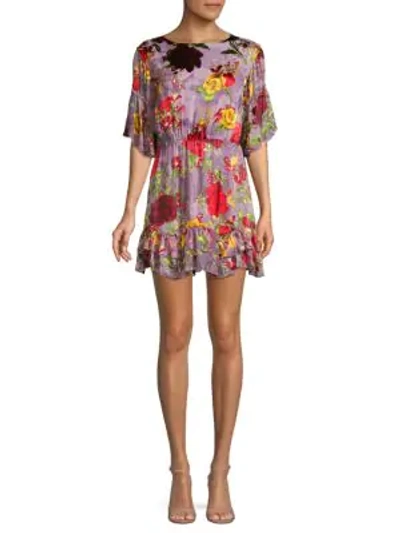 Alice And Olivia Katrina Floral Ruffle Dress In Red